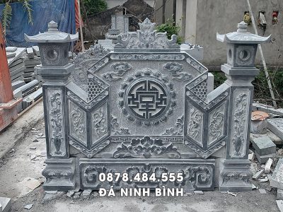 Bình Phong đá xanh đen dạng Vuông phong thủy cho Nhà thờ tổ