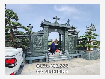 Cổng đá cho Khu Lăng Mộ đá Công giáo đẹp 1 mái