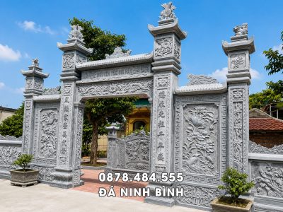 Cổng đá Nhà thờ tổ Nguyễn Tộc bằng đá xanh Thanh Hóa chất lượng cao