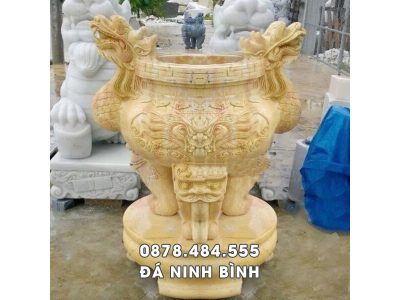 Lư hương đá vàng cao cấp nguyên khối