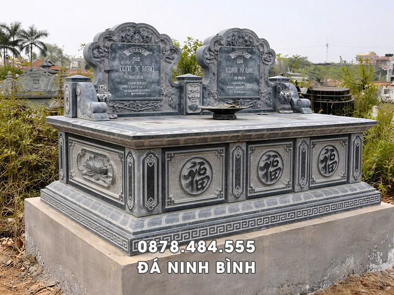 Mẫu mộ đá đôi đẹp - Mộ đôi không mái hậu bành 4 Mẫu mộ đá đôi đẹp - Mộ đôi không mái hậu bành