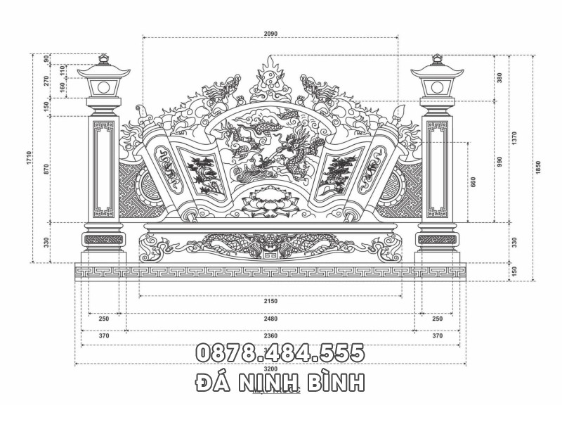 Mẫu Bản vẽ chi tiết Bình phong Nhà thờ tổ từ đường 320cm 4 Mẫu Bản vẽ chi tiết Bình phong Nhà thờ tổ từ đường 320cm