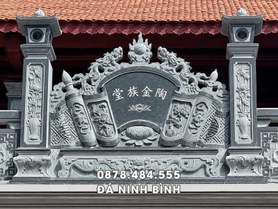 Mẫu Bình Phong Đá Nhà Thờ Tổ   Từ Đường (Cuốn thư đá xanh rêu)