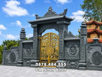 Mẫu Cổng đá 1 mái đẹp   Chọn cổng đá có mái hay không mái