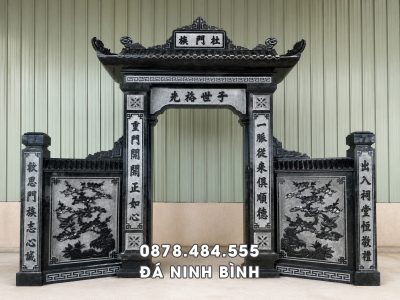 Mẫu Cổng đá granite sang trọng, ấn tượng có 1 mái cho Nhà thờ tổ, Từ đường