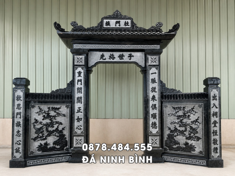 Mẫu Cổng đá granite sang trọng, ấn tượng có 1 mái cho Nhà thờ tổ, Từ đường 4 Mẫu Cổng đá granite sang trọng, ấn tượng có 1 mái cho Nhà thờ tổ, Từ đường