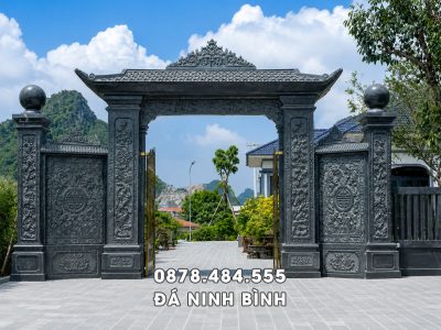 Mẫu Cổng đá từ đường 1 mái đẹp, bề thế, đá xanh rêu Thanh Hóa
