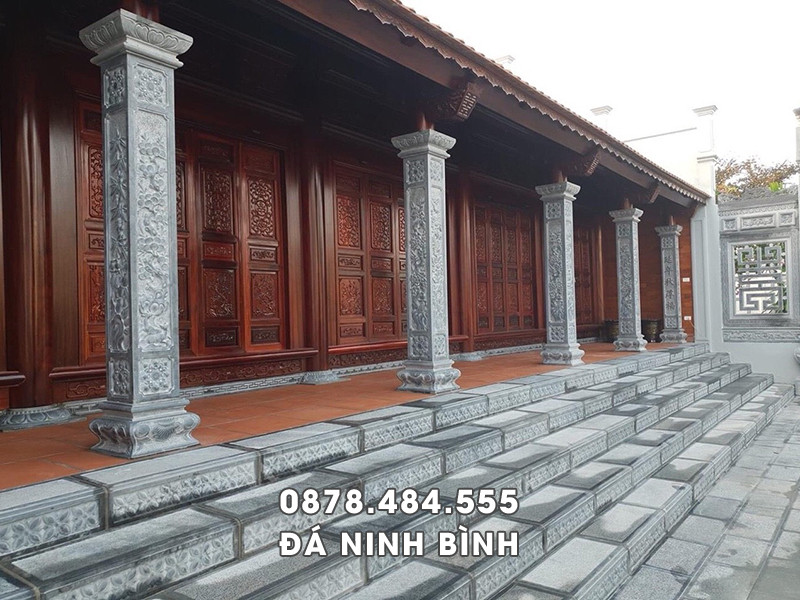 Mẫu Cột đá vuông bậc thềm đá Nhà thờ họ 4 Mẫu Cột đá vuông bậc thềm đá Nhà thờ họ