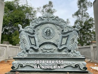 Mẫu Cuốn thư đá xanh rêu cho khu Lăng mộ gia đình 133cm