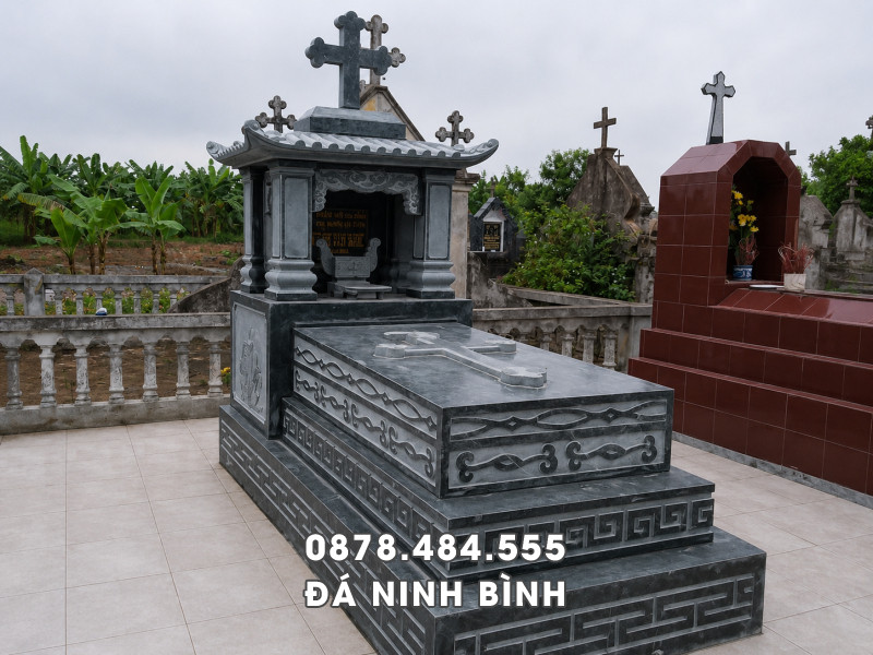 Mẫu Mộ Công giáo 3 cấp nguyên khối 1 mái 4 Mẫu Mộ Công giáo 3 cấp nguyên khối 1 mái