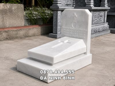 Mẫu Mộ Công giáo đá trắng tự nhiên, nguyên khối, thiết kế hiện đại