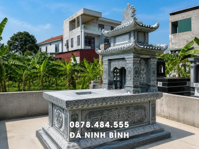 Mẫu Mộ đá 2 mái đá xanh granite Bình Định chất lượng cao
