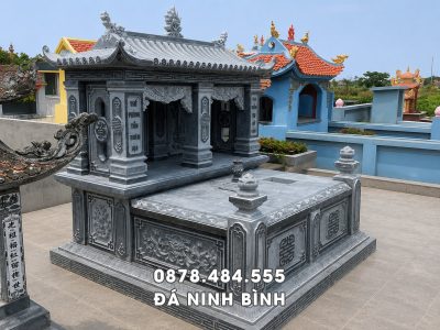 Mẫu Mộ đá đôi 1 mái đẹp   xây Mộ đôi đá xanh rêu 1 mái