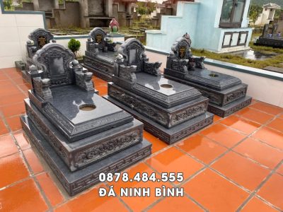 Mẫu Mộ đá đơn 3 cấp, tựa ngai đẹp Mộ đá ngai