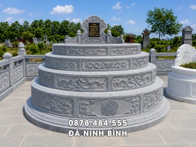Mẫu Mộ đá tròn 5 cấp giả cổ đẹp, trang trọng