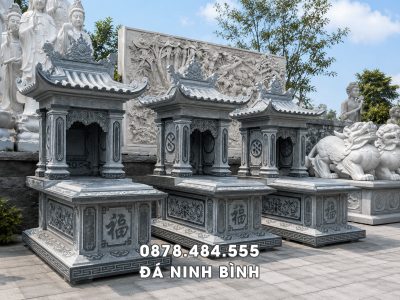 Mẫu Mộ đá xanh rêu 1 mái Mộ mái chùa đẹp