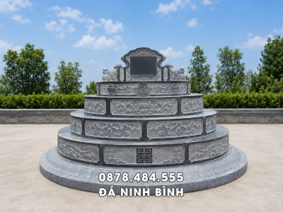 Mẫu Mộ tổ bằng Mộ tròn thiết kế 5 cấp đá xanh đen Thanh Hoá