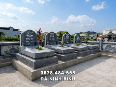 Mộ 2 cấp nguyên khối Mộ đá xanh rêu cho người thân trong gia đình