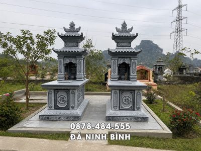Mộ đá 2 mái đẹp cho Cha Mẹ 2026, đá xanh rêu Thanh Hóa